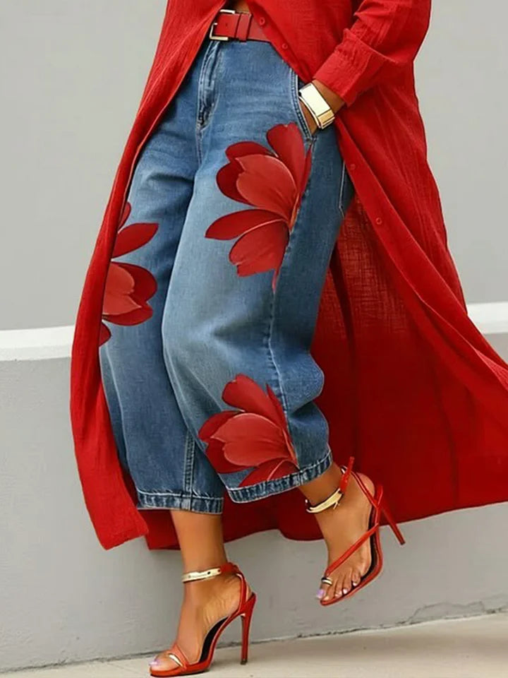 Maud | Long Shirt & Floral Jeans Set