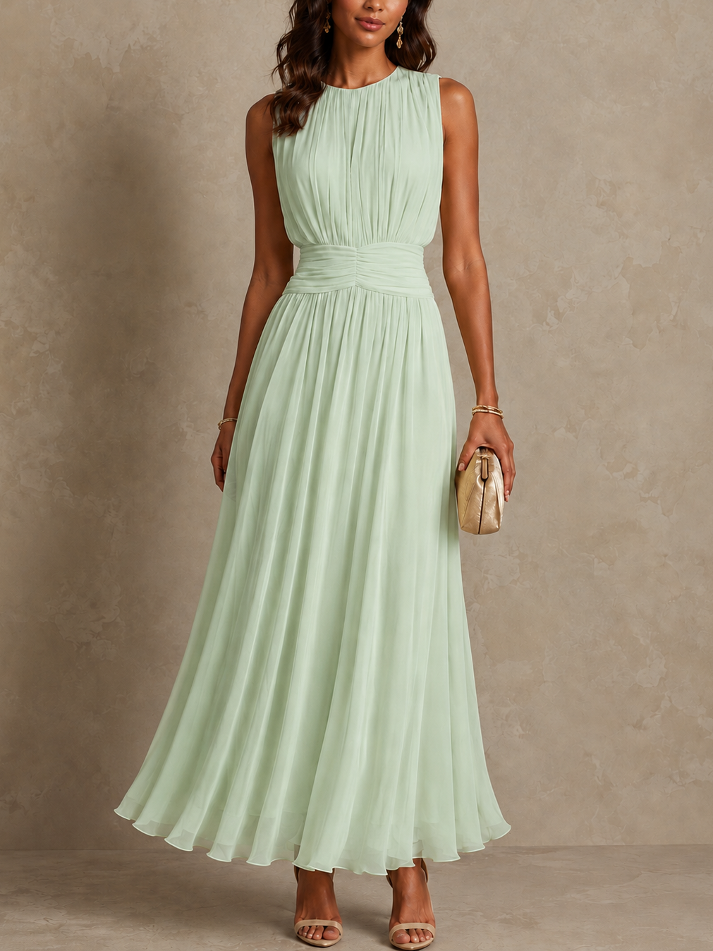 Roxanne™ | Ruched Waist Sleeveless Maxi Dress