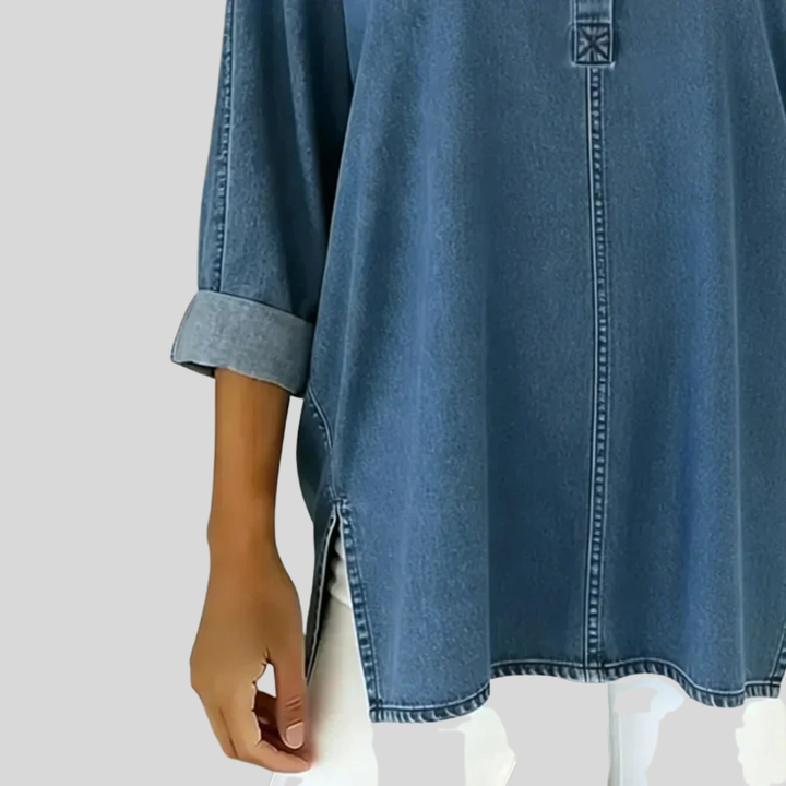 Parielle | Button Down V-neck Denim Top