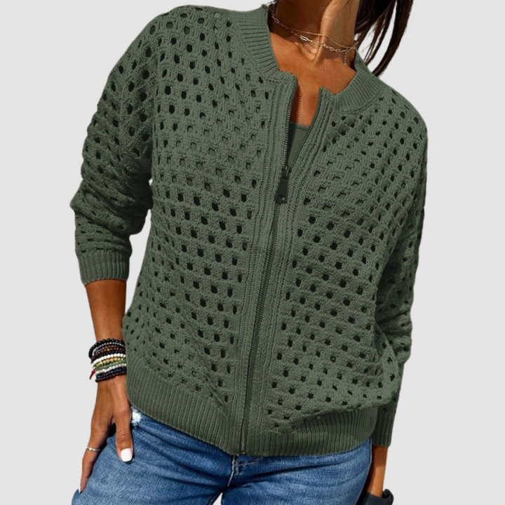Desiree™ | Open-Knit Zip Cardigan