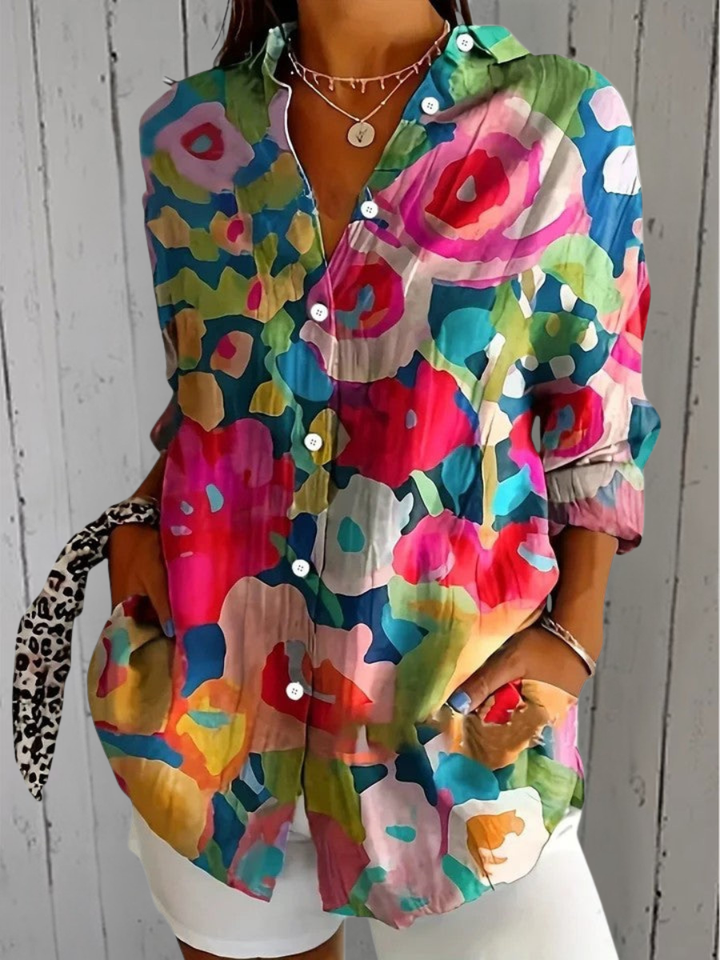 Anica | Vibrant Artistic Button-Up Blouse