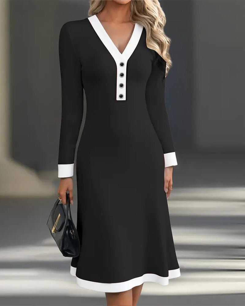 Kaylin™ | Color-Block V-Neck Midi Dress