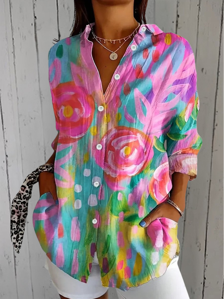 Anica | Vibrant Artistic Button-Up Blouse