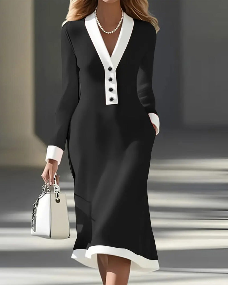 Kaylin™ | Color-Block V-Neck Midi Dress