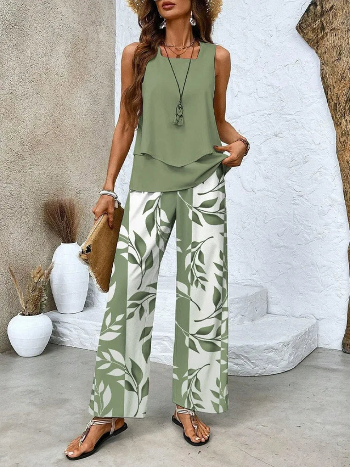 Ovelynra | Sleeveless Top and Wide-Leg Trousers Set