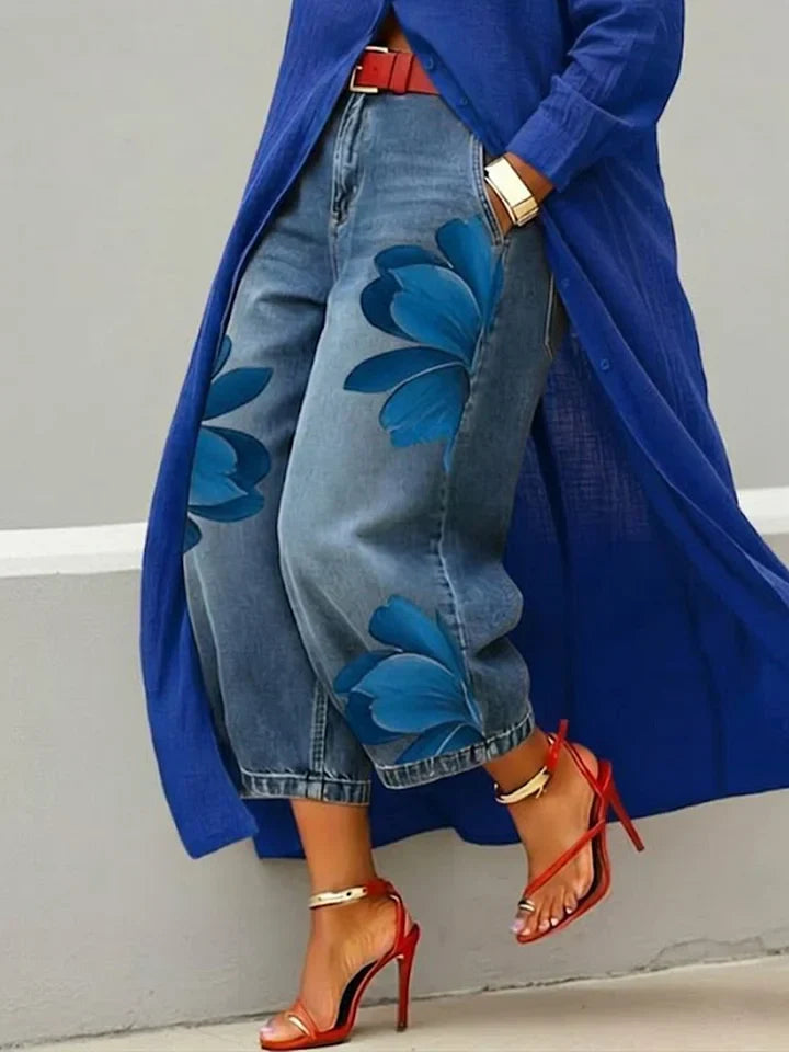Maud | Long Shirt & Floral Jeans Set