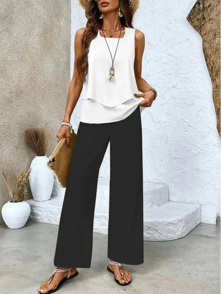 Ovelynra | Sleeveless Top and Wide-Leg Trousers Set