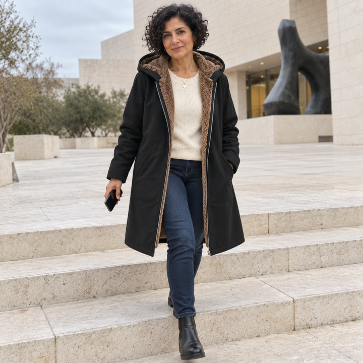 Evelyn | Cozy Sherpa-Lined Hooded Coat