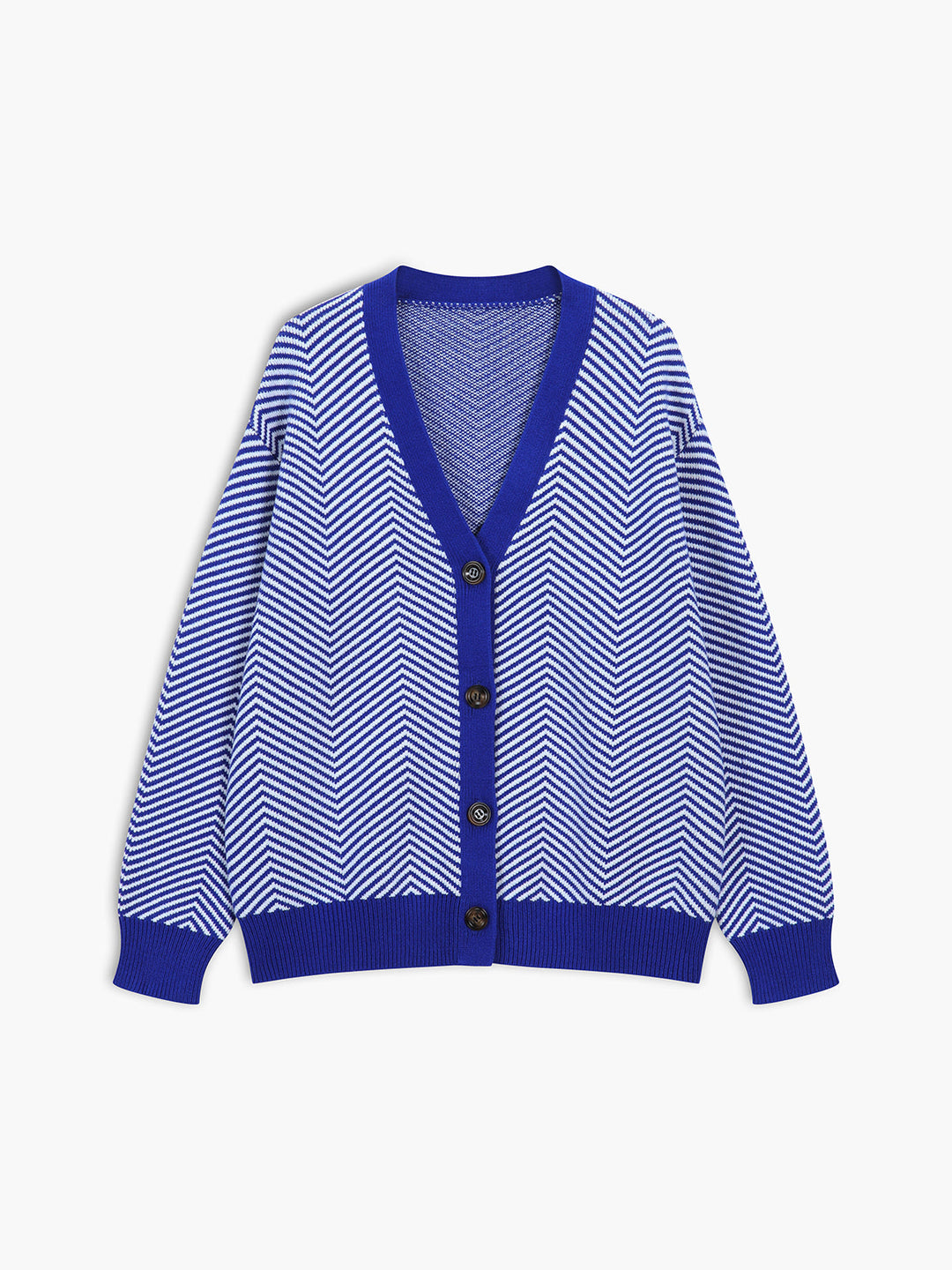 Chevron Contrast Button-Up Cardigan