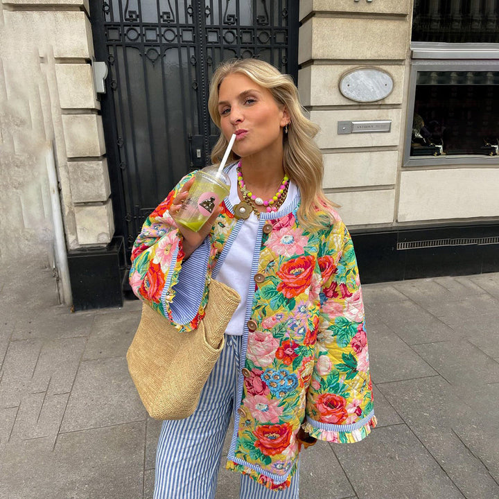 Women's Vintage-Inspired Quilted Floral Jacket