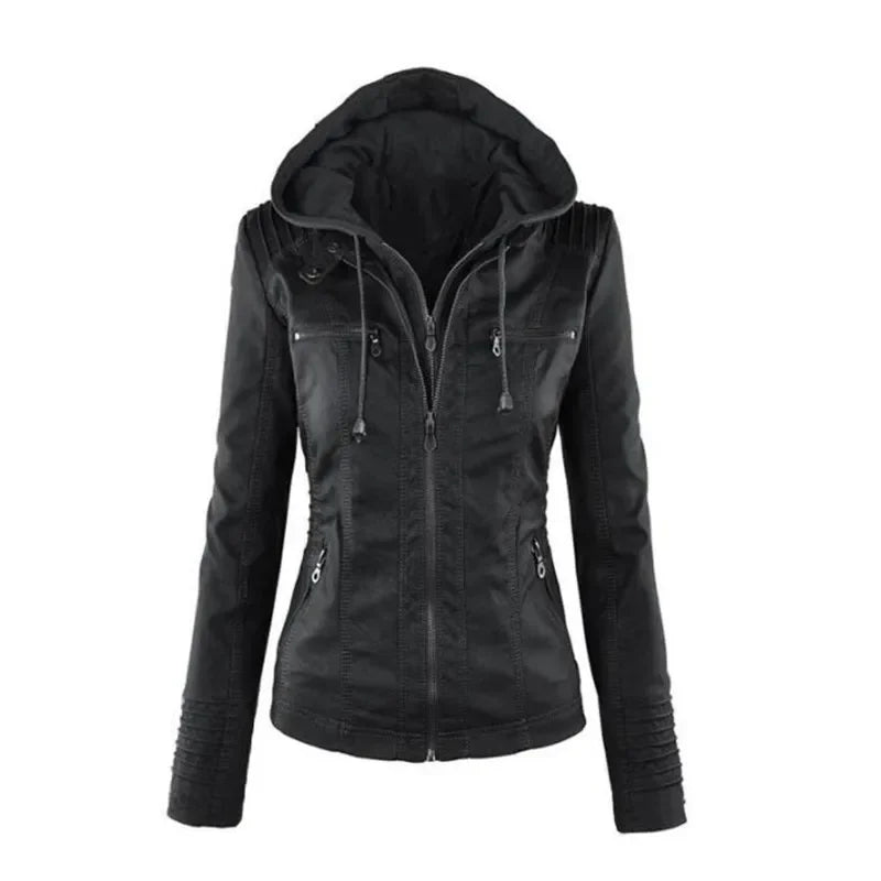 Women's Hooded Faux Leather Jacket