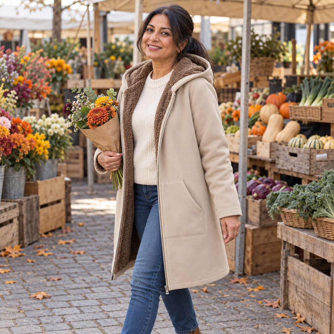 Evelyn | Cozy Sherpa-Lined Hooded Coat