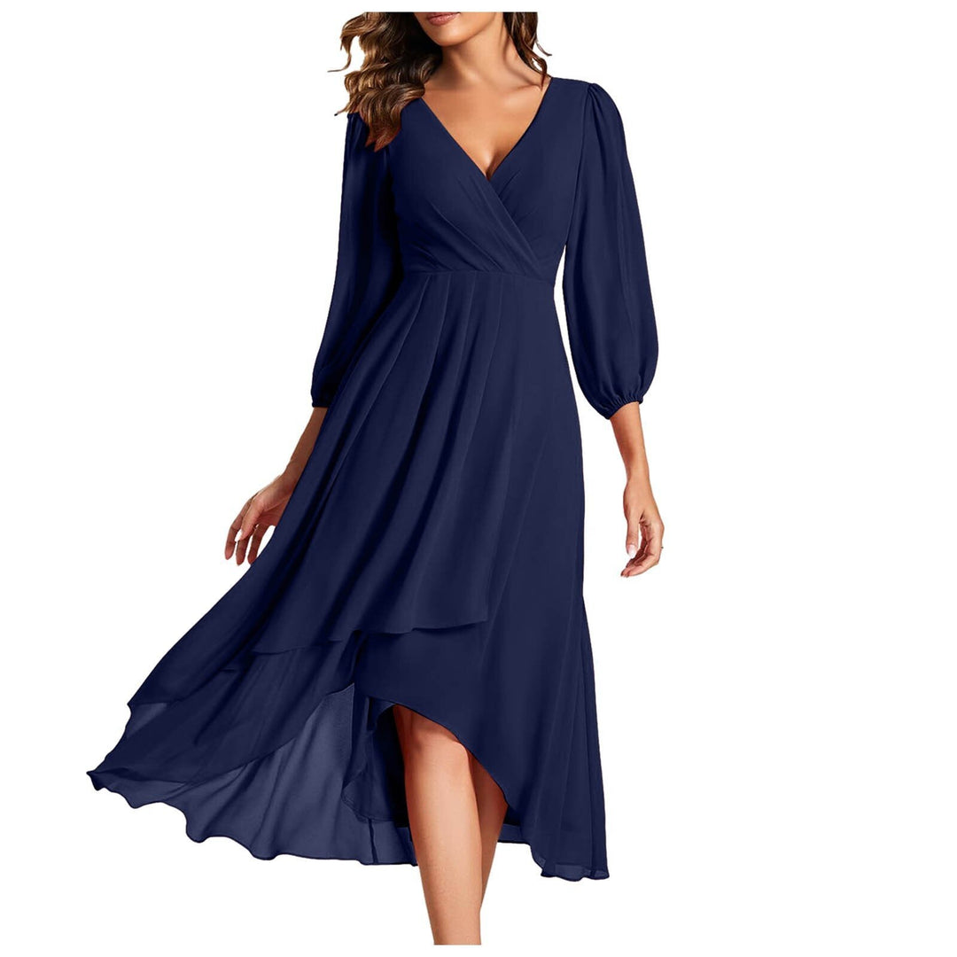 AURORA | Asymmetrical Dress with V-Neck and Flowing Skirt for Modern Elegance