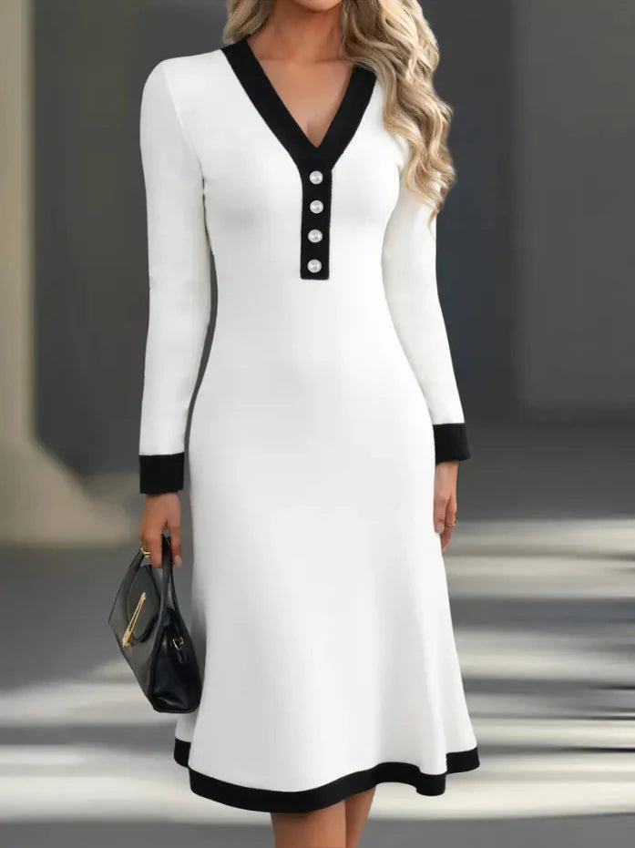 Kaylin™ | Color-Block V-Neck Midi Dress