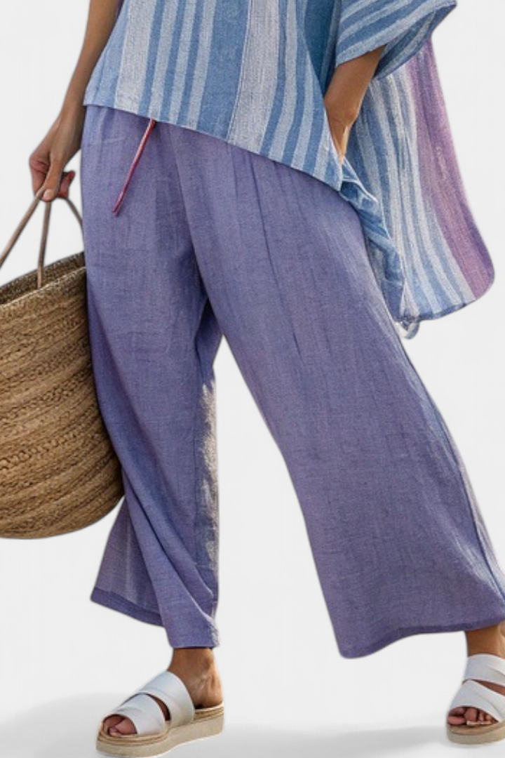 Zellora | Elegant Lavender & Sky Blue Top & Linen Trousers