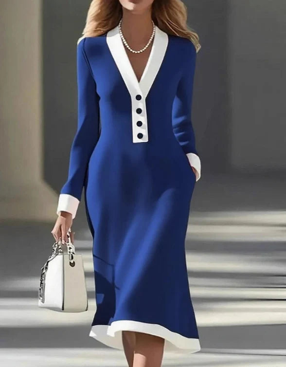 Kaylin™ | Color-Block V-Neck Midi Dress