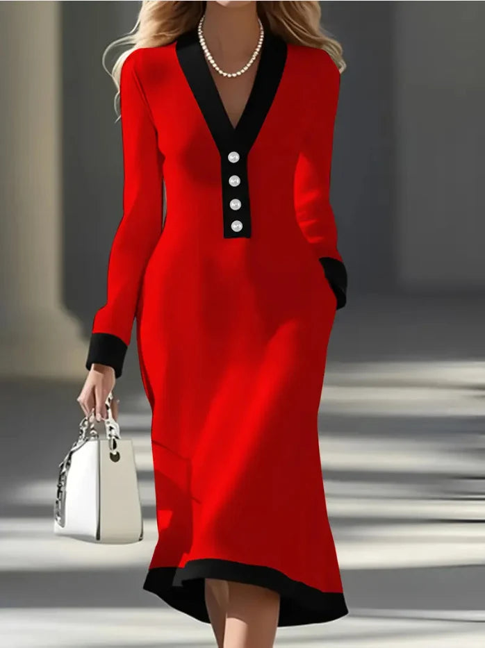 Kaylin™ | Color-Block V-Neck Midi Dress