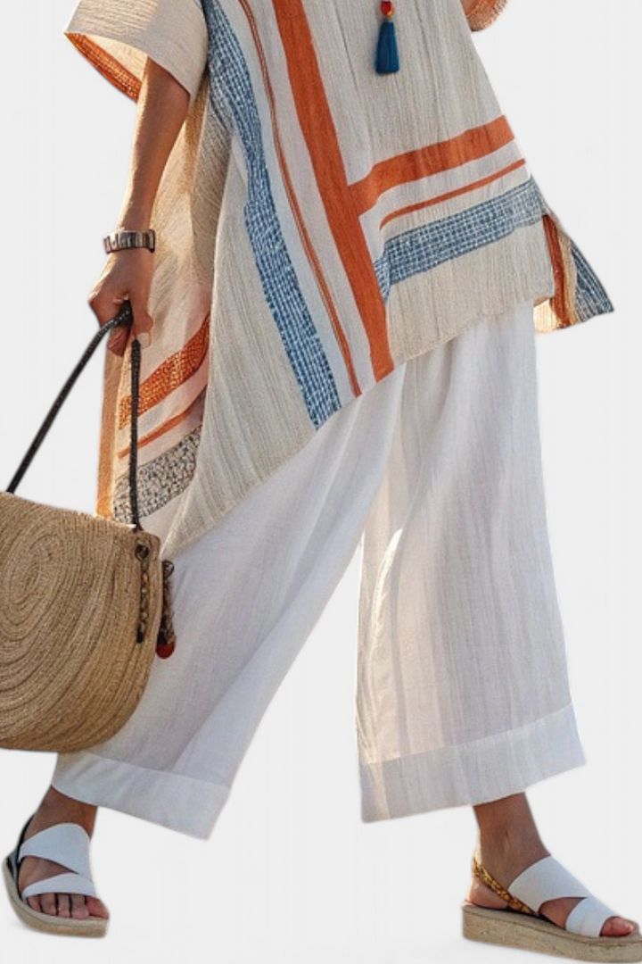 Caevan | Sophisticated Asymmetrical Blouse & Wide-Leg Linen Trousers
