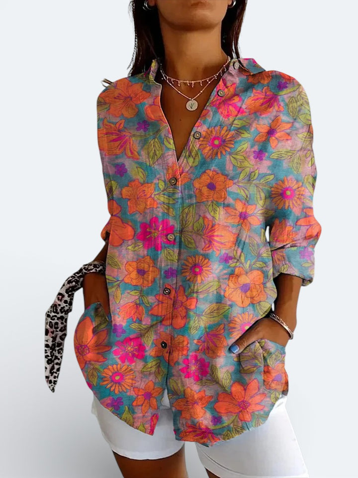 Valeria | Vibrant Artistic Button-Up Blouse