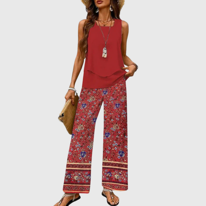 Ovelynra | Sleeveless Top and Wide-Leg Trousers Set