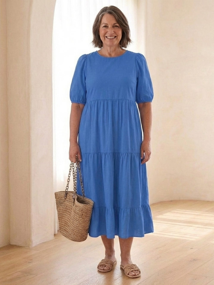 Brianna | Puff Sleeve Tiered Midi Dress