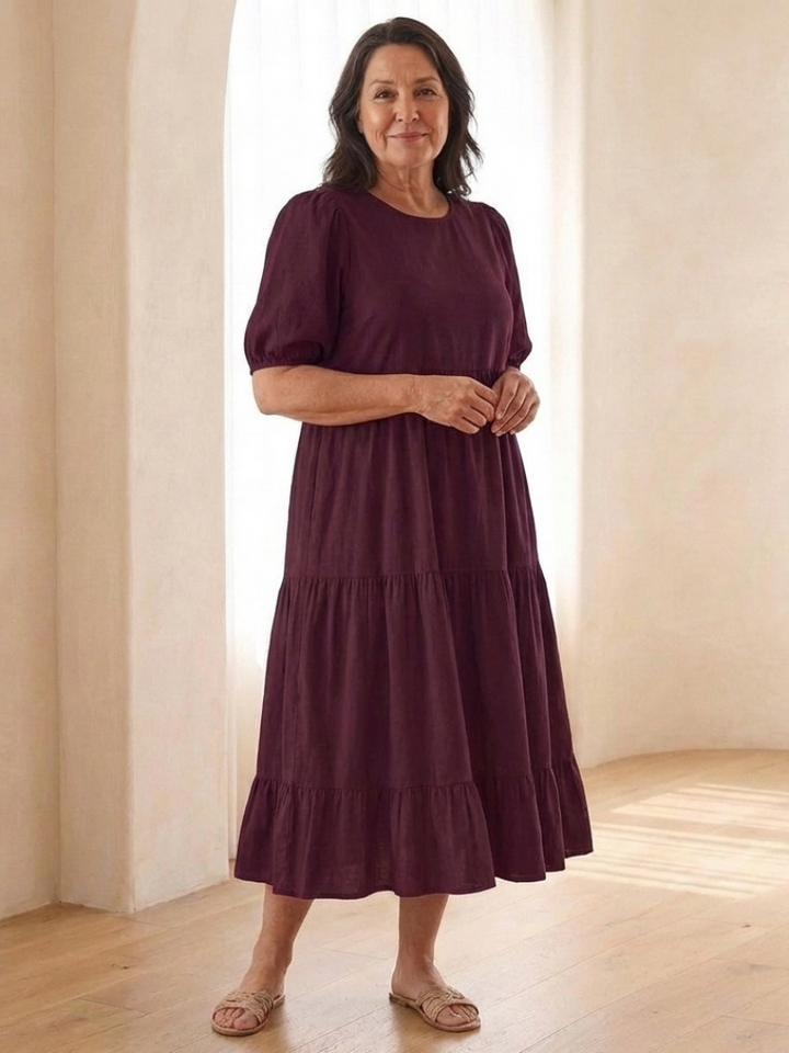 Brianna | Puff Sleeve Tiered Midi Dress