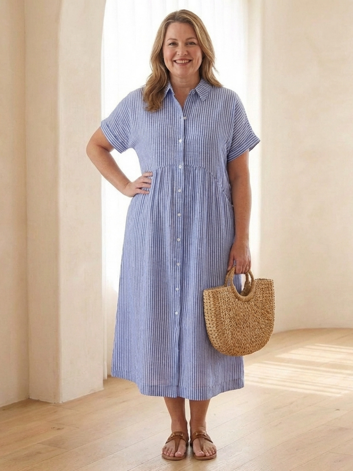 Linda | Striped Button Front Midi Dress