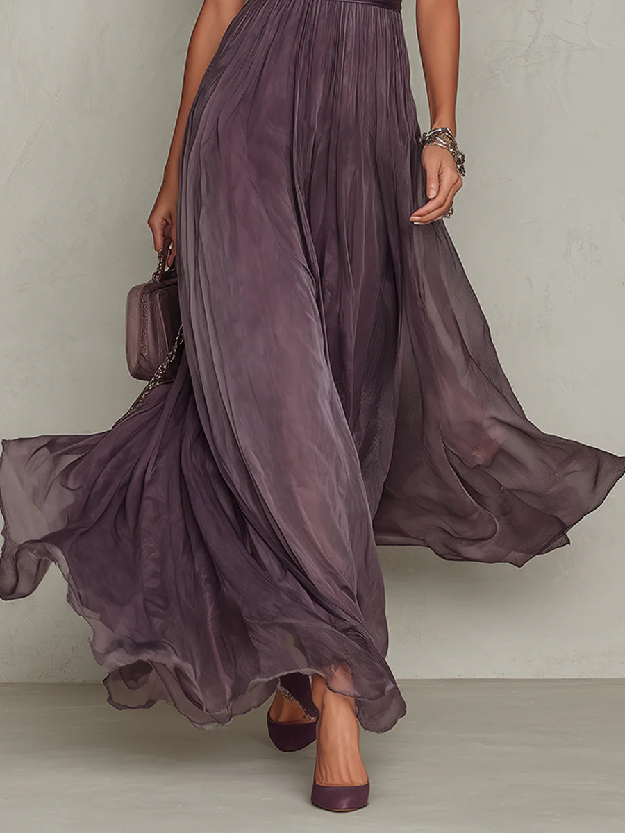 Purple Keyhole Lace-Trim Maxi Dress