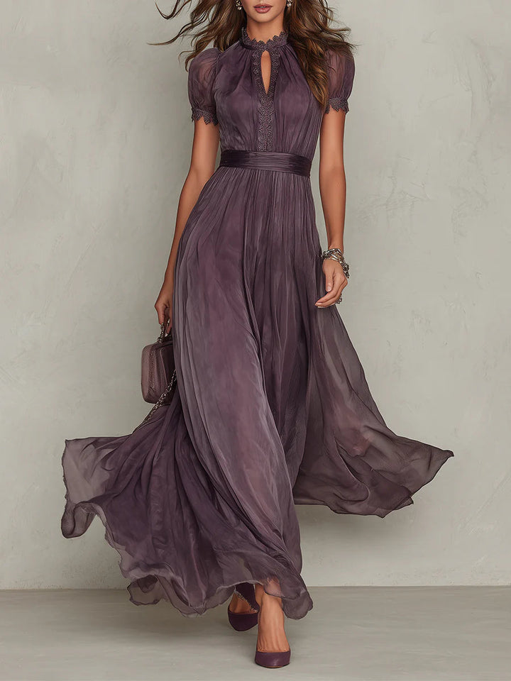 Purple Keyhole Lace-Trim Maxi Dress