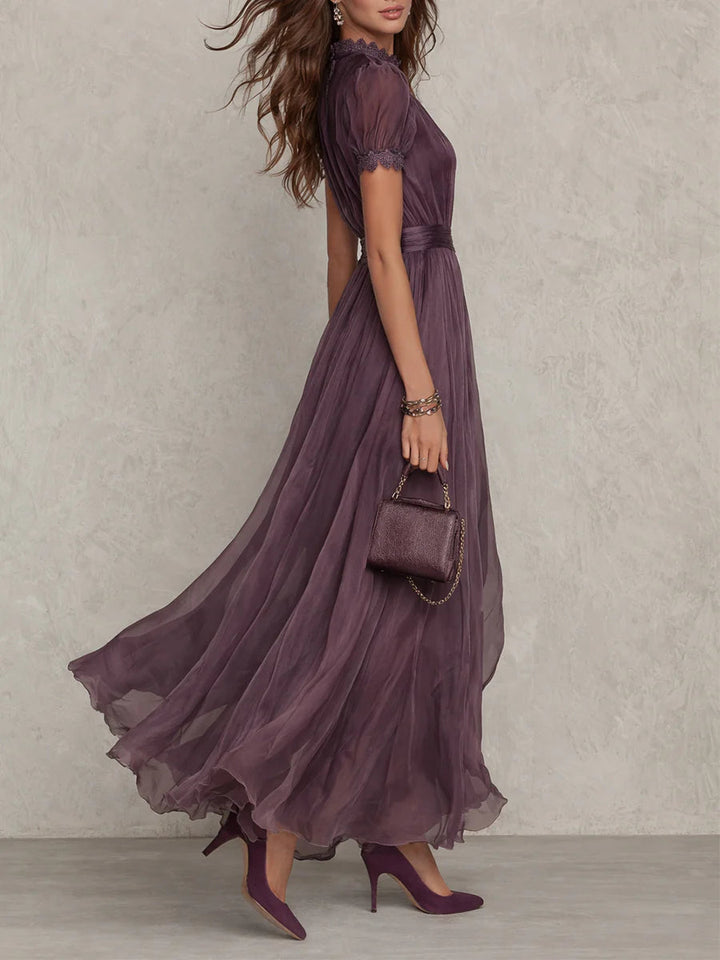 Purple Keyhole Lace-Trim Maxi Dress