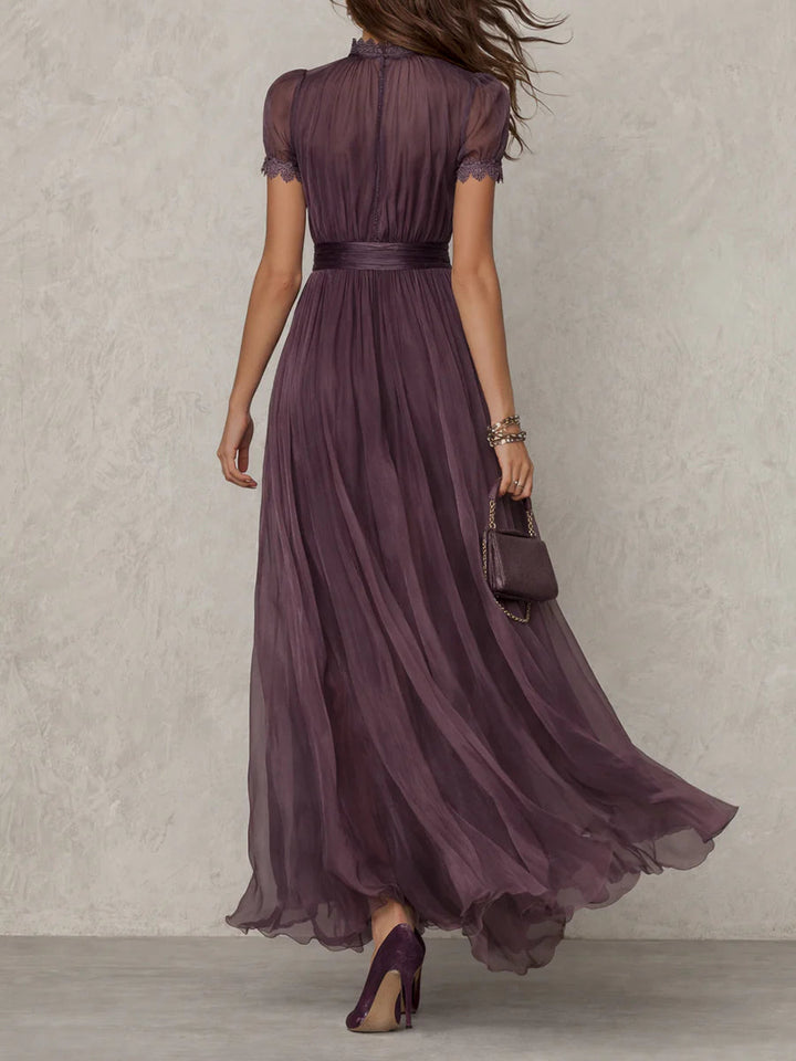 Purple Keyhole Lace-Trim Maxi Dress