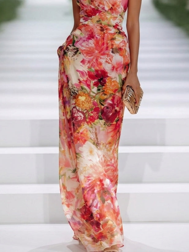 Red Floral Halter Maxi Dress