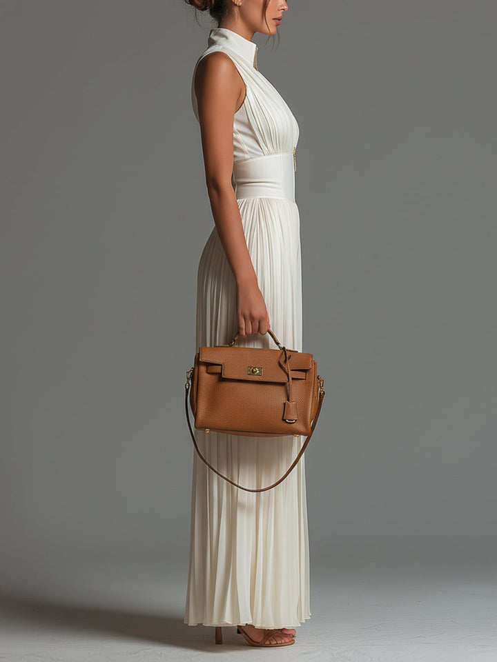 White Pleated Wide-Leg Jumpsuit