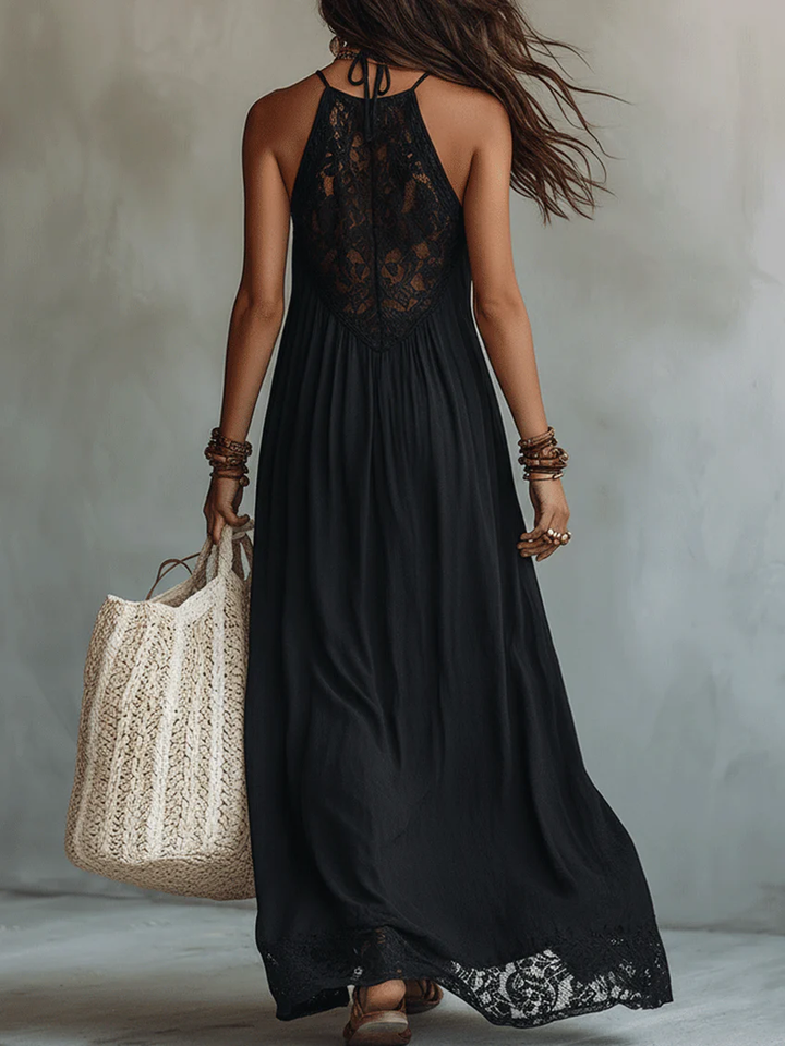 Black Bohemian Lace-Trim Maxi Dress