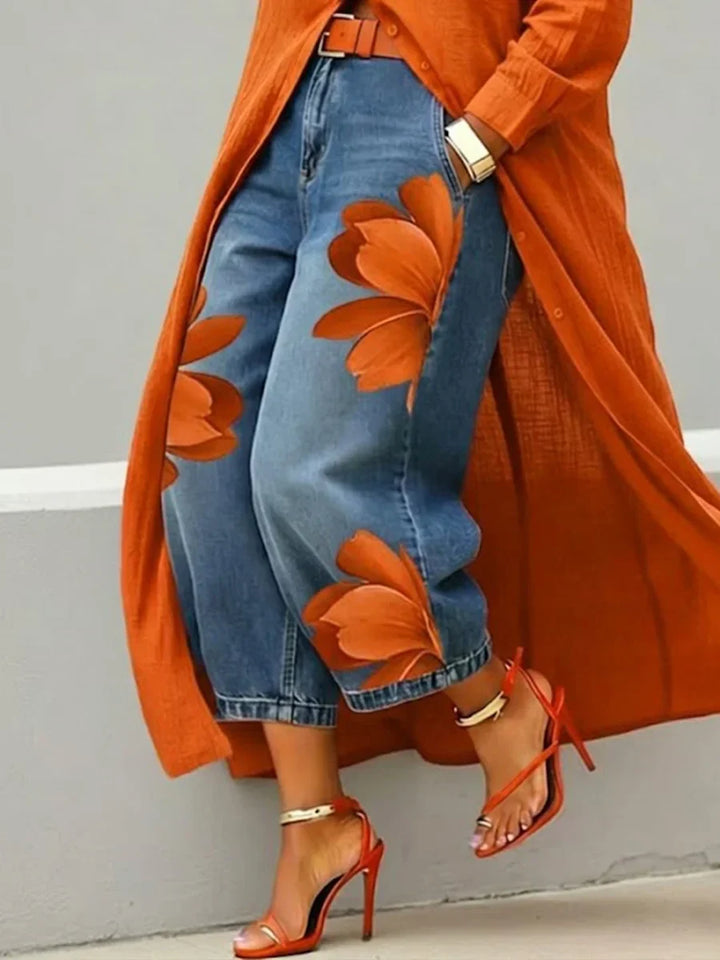 Maud | Long Shirt & Floral Jeans Set