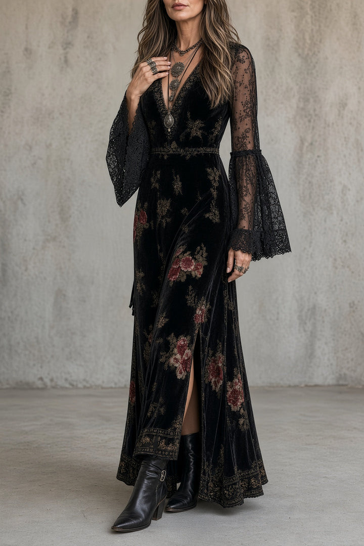 Natalie™ | Lace-Sleeve Floral Maxi Dress