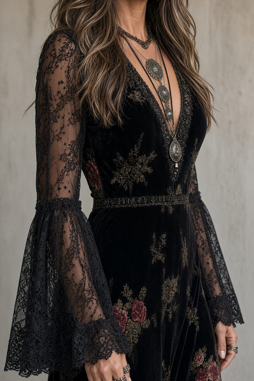 Natalie™ | Lace-Sleeve Floral Maxi Dress