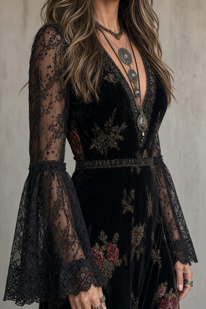 Natalie™ | Lace-Sleeve Floral Maxi Dress