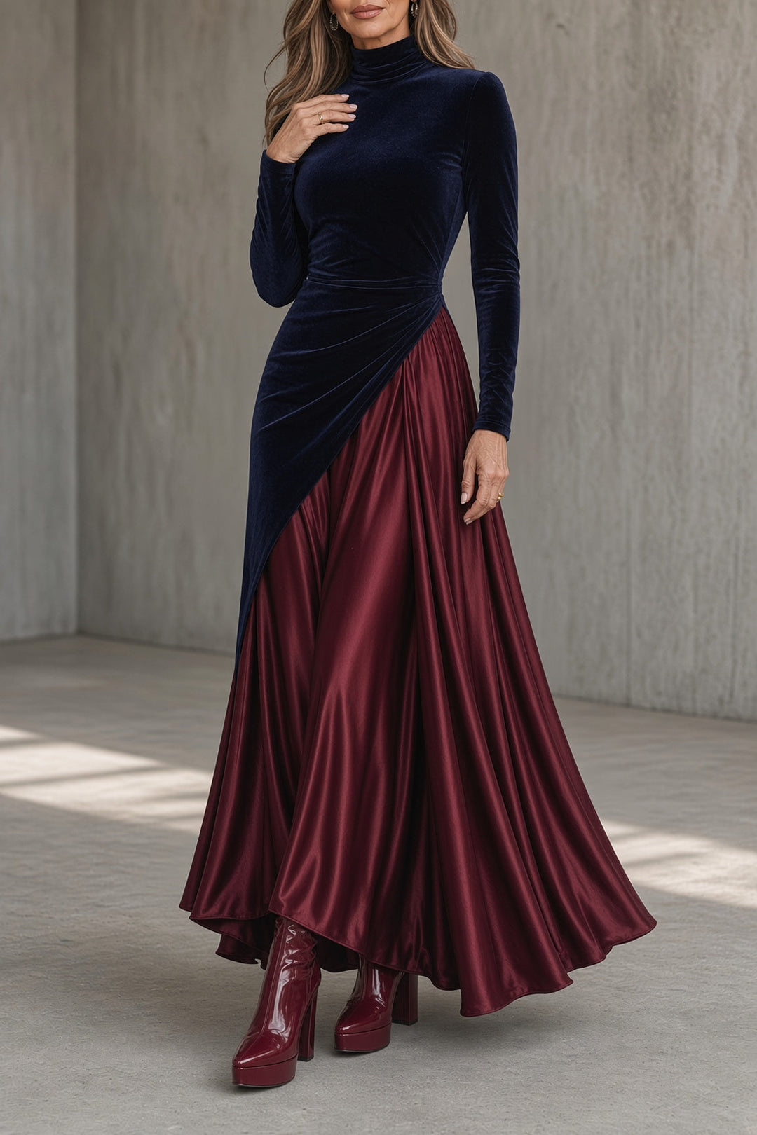 Sarah™ | Color-Block High-Neck Maxi Dress