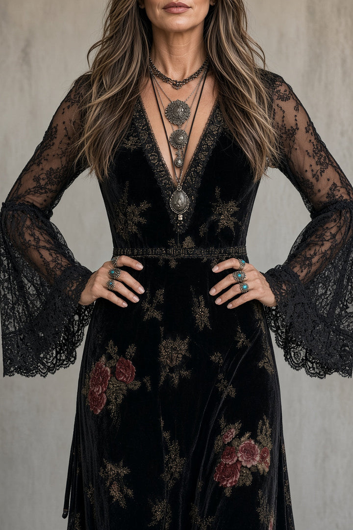 Natalie™ | Lace-Sleeve Floral Maxi Dress