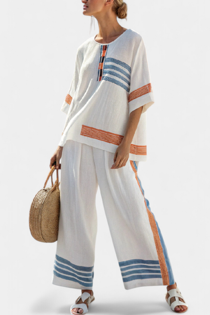 Marcellin | Sophisticated Blue-Orange Striped Top & Trousers