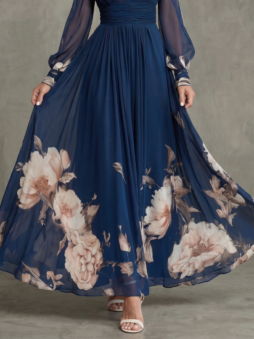 Maude™ | Floral Hem Sheer Sleeve Maxi Dress