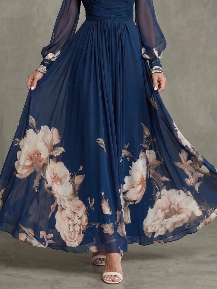 Maude™ | Floral Hem Sheer Sleeve Maxi Dress