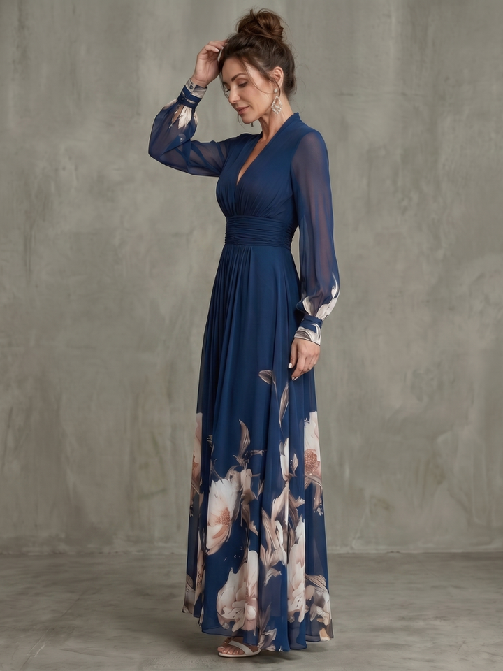 Maude™ | Floral Hem Sheer Sleeve Maxi Dress