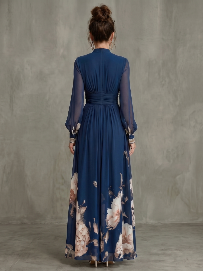 Maude™ | Floral Hem Sheer Sleeve Maxi Dress
