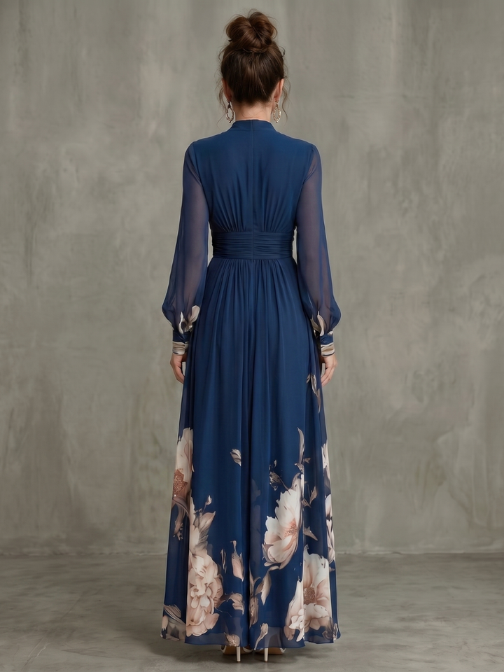 Maude™ | Floral Hem Sheer Sleeve Maxi Dress