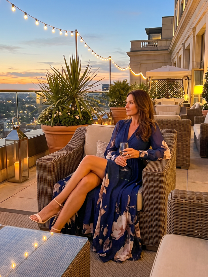 Maude™ | Floral Hem Sheer Sleeve Maxi Dress