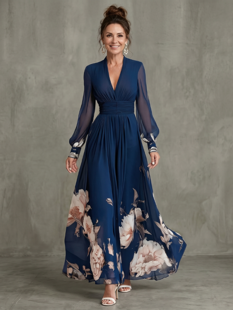 Maude™ | Floral Hem Sheer Sleeve Maxi Dress